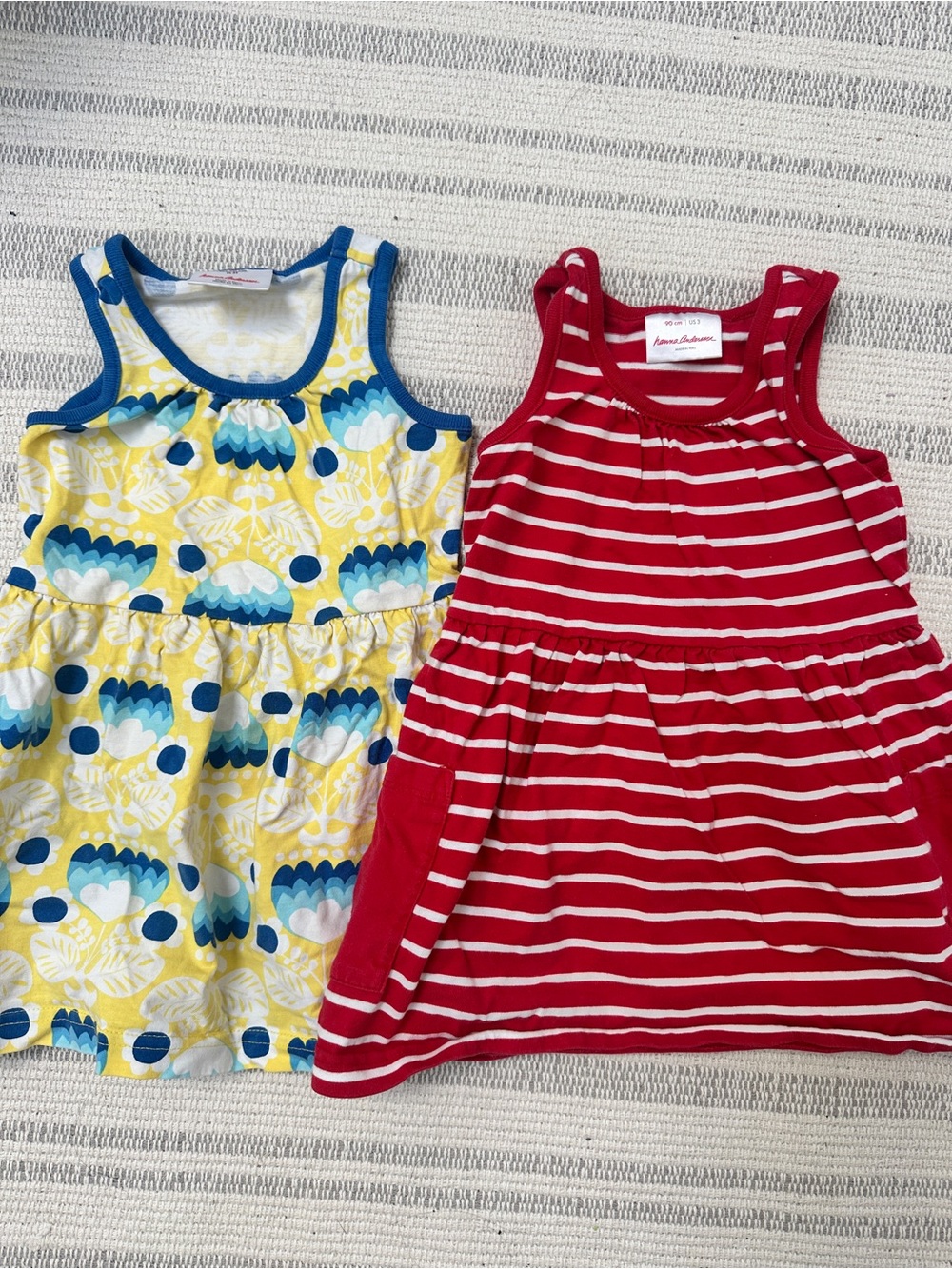 Hanna Andersson Girls' Tank Dresses Bundle Striped Red and Floral Yellow Sz 3T
